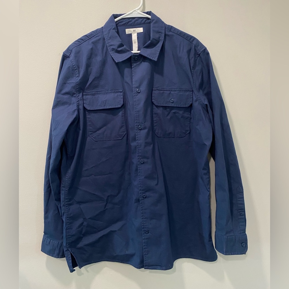 BP Mens Button Up Navy Blue Outdoor/ Dress Shirt
